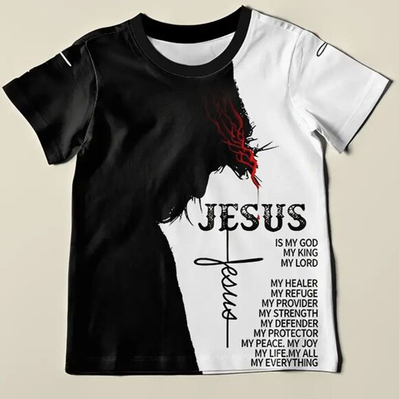 Boy's Black & White Graphic Inspirational Jesus Print Lightweight Tee 11-12 yrs - Picture 4 of 5